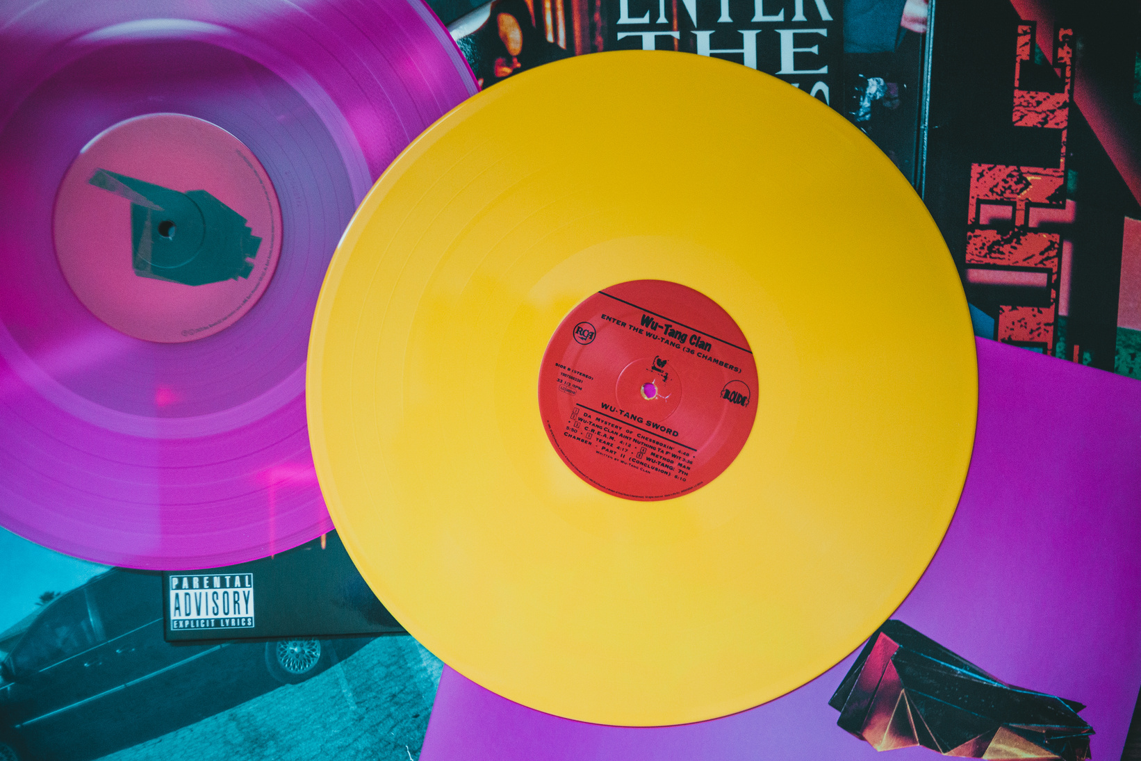 Colorful Vinyl Records and Album Covers